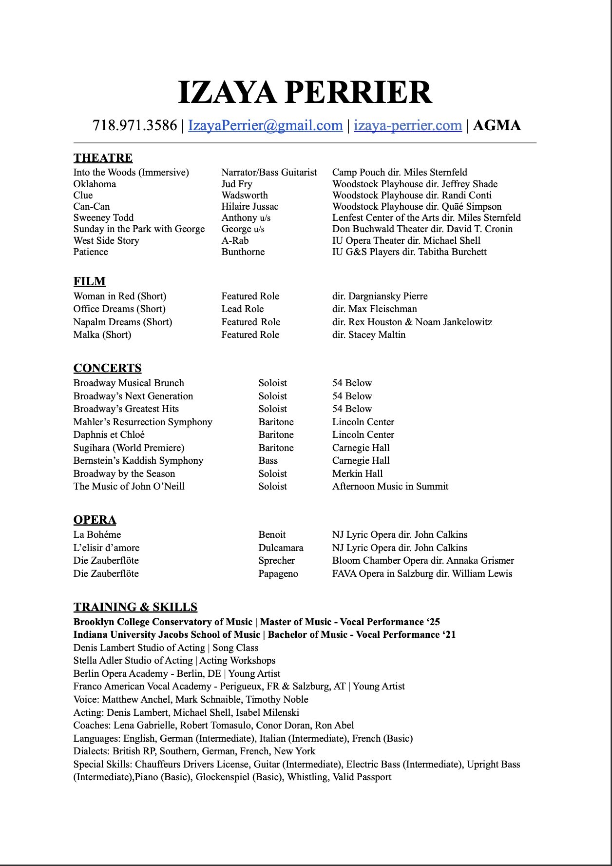 Resume of Izaya Perrier