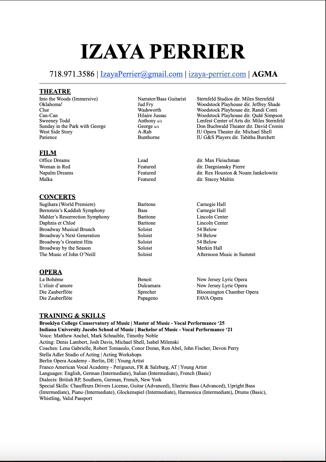 Resume preview for Izaya Perrier